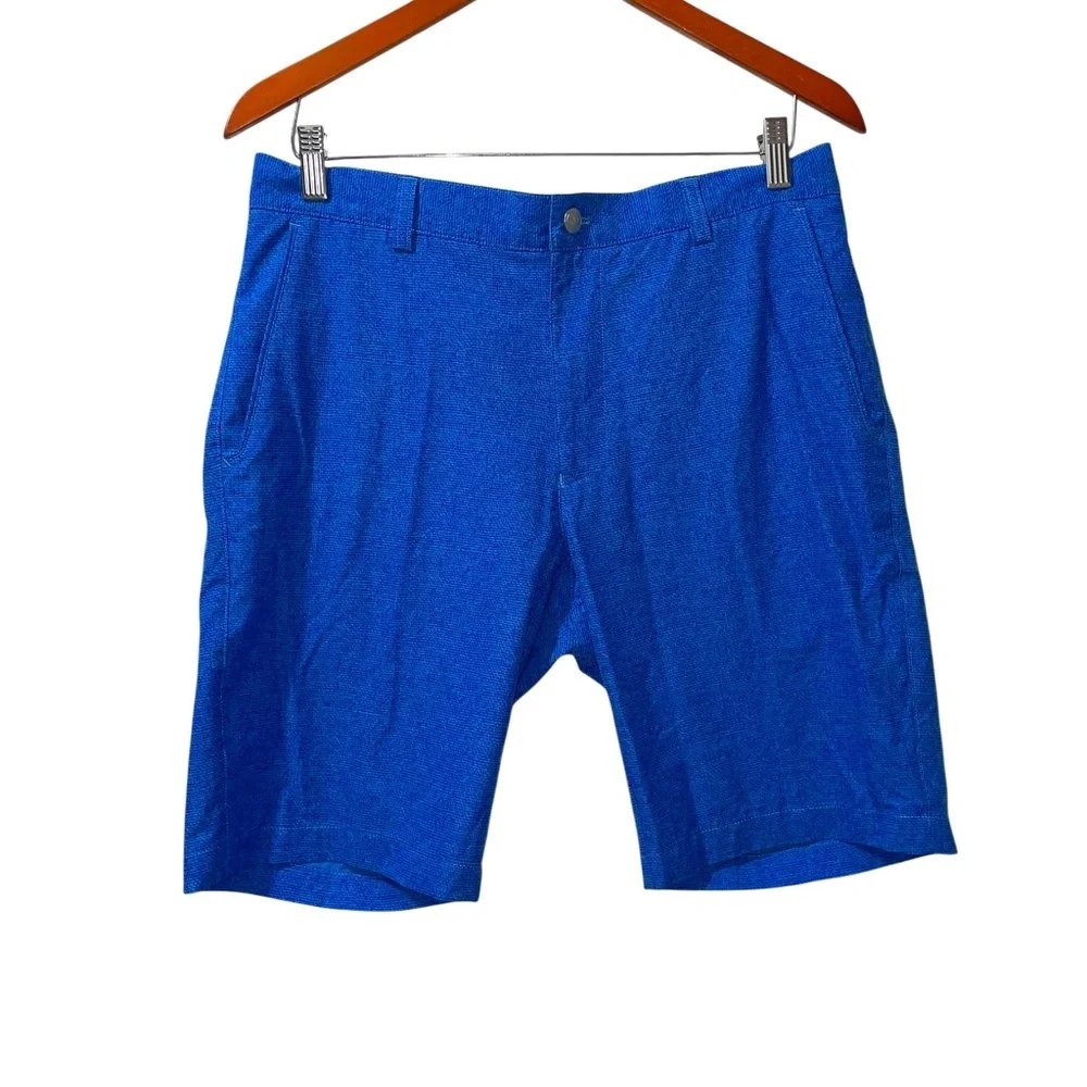 Men's Peter Millar Performance Golf Casual Blue Chino Shorts Inseam 10
